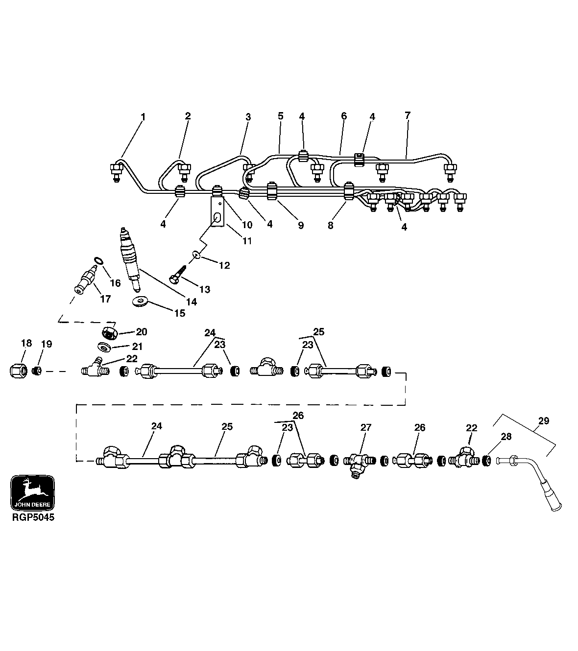 Схема запчастей John Deere 30LC/370 - 56 - FUEL INJECTION NOZZLES AND LINES 0400 Engine 6081HT001-RG26768 6081HT001
