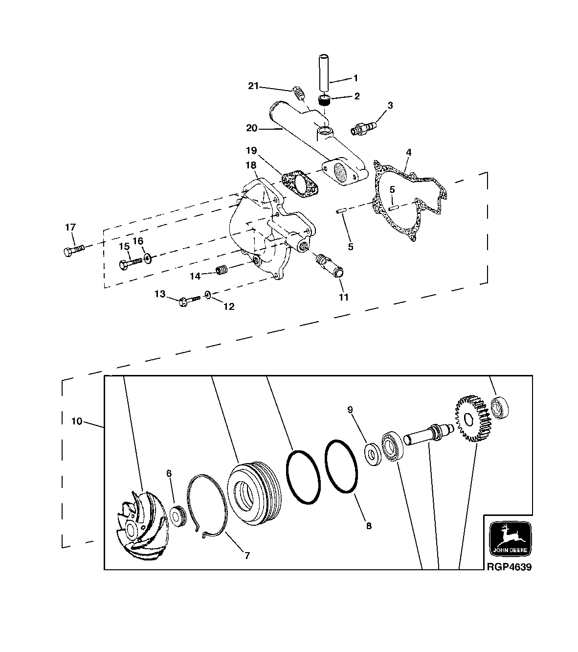 Схема запчастей John Deere 30LC/370 - 66 - WATER PUMP AND INLET 0400 Engine 6081HT001-RG26768 6081HT001