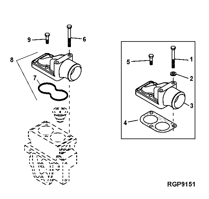 Схема запчастей John Deere 30LC/370 - 68 - WATER MANIFOLD, THERMOSTAT 0400 Engine 6081HT001-RG26768 6081HT001