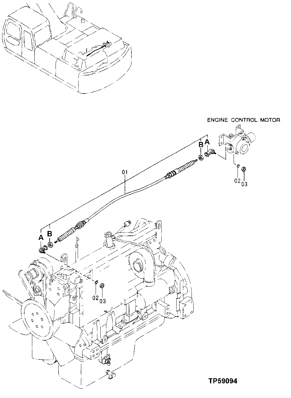 Схема запчастей John Deere 30LC/370 - 94 - ENGINE CONTROL CABLE 0515 Engine Speed Controls