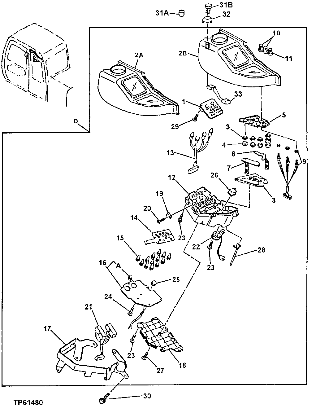 Схема запчастей John Deere 30LC/370 - 111 - Monitor 1674 Wiring Harness And Switches