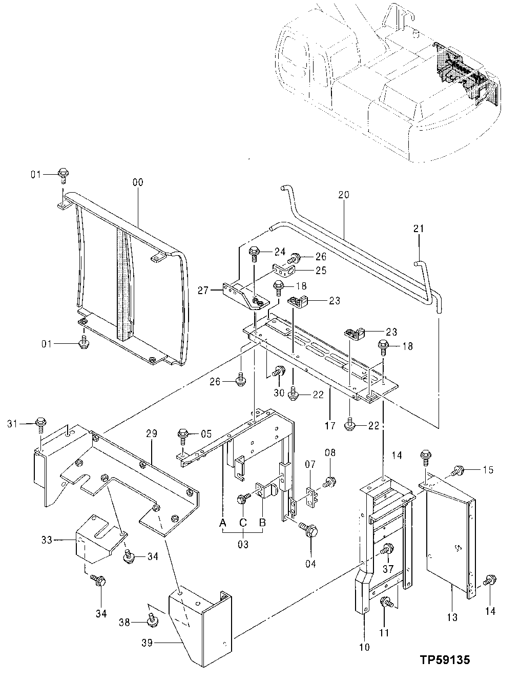 Схема запчастей John Deere 30LC/370 - 190 - Hydraulic Pump Compartment Panels 1910 Hood Or Engine Enclosure