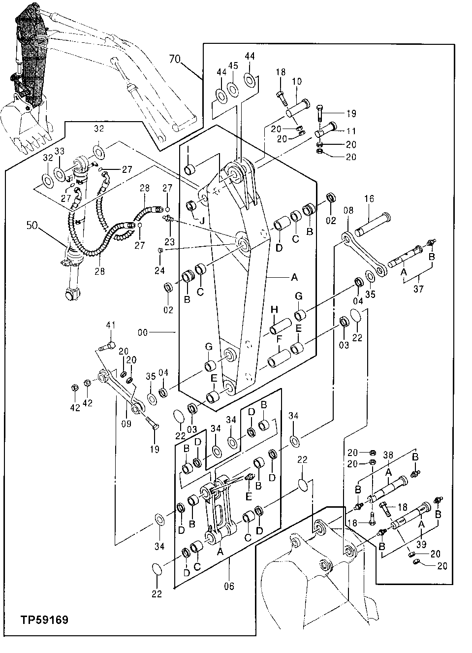 Схема запчастей John Deere 30LC/370 - 259 - SHORT ARM 2.66 M 3340 BACKHOE AND EXCAVATOR FRAMES