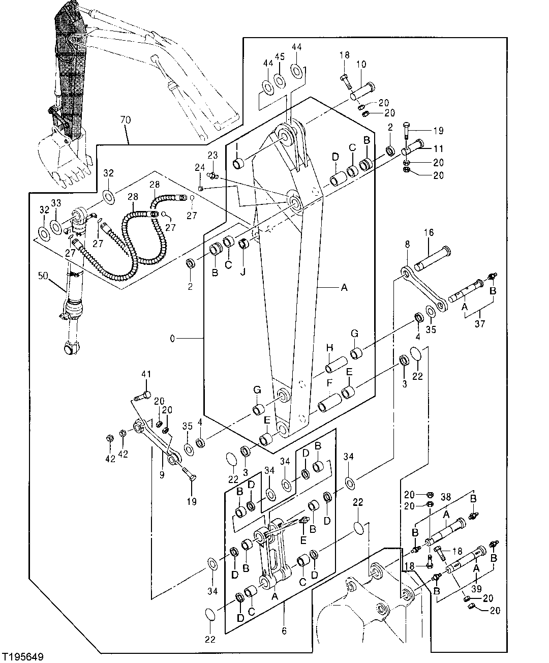 Схема запчастей John Deere 30LC/370 - 261 - LONG ARM 4.0 M 3340 BACKHOE AND EXCAVATOR FRAMES
