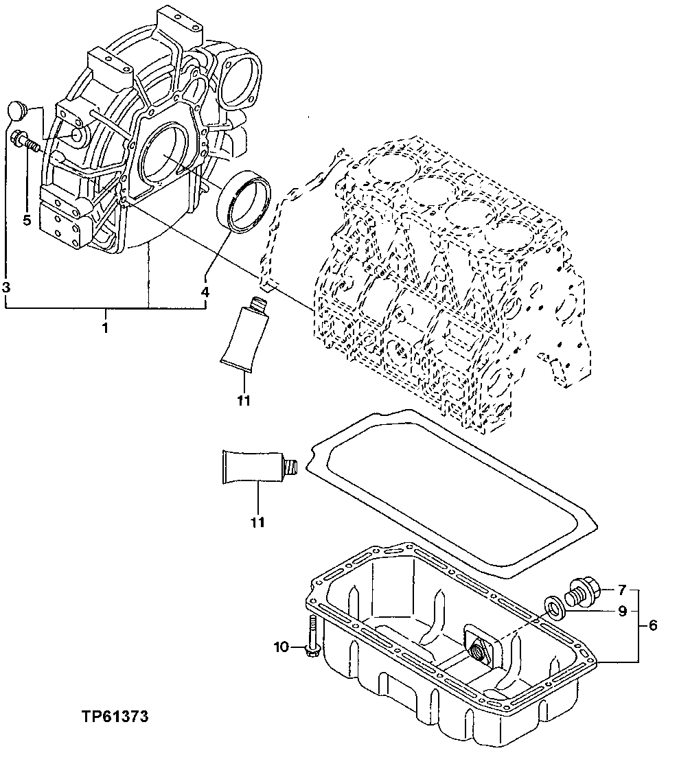 Схема запчастей John Deere 0 - 28 - Engine Oil Pan and Flywheel Housing 0407 Engine Oiling System