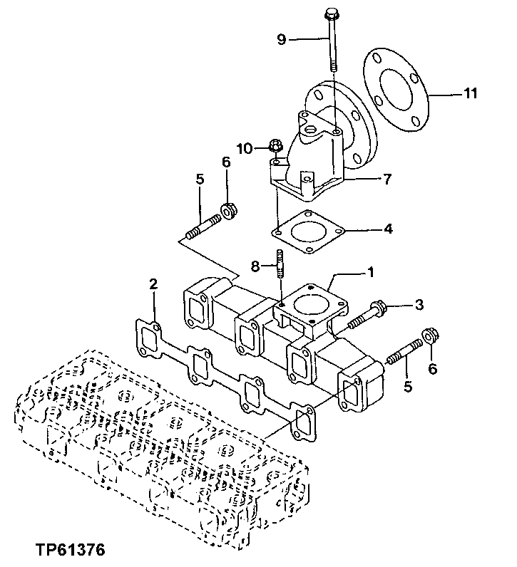 Схема запчастей John Deere 0 - 31 - Exhaust Manifold and Gasket 0410 Exhaust Manifold