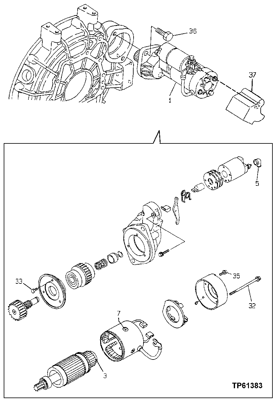 Схема запчастей John Deere 0 - 38 - Starting Motor 0422 Starting Motor And Fastenings