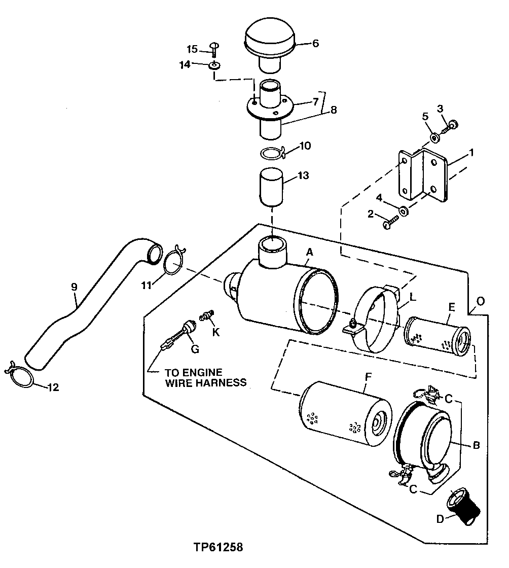 Схема запчастей John Deere 0 - 49 - Air Cleaner Assembly 0520 Intake System