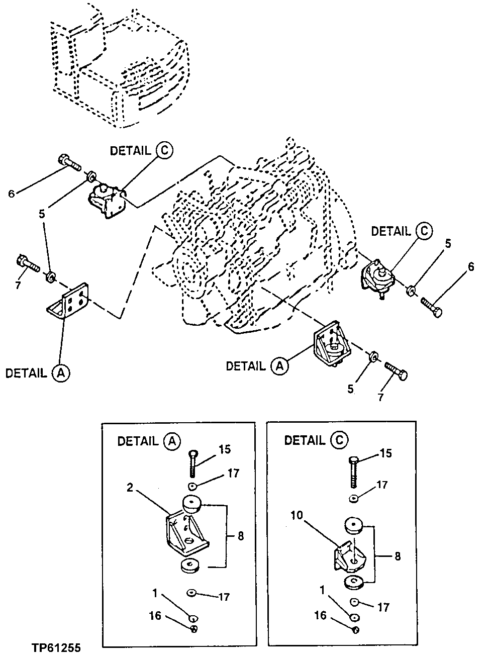 Схема запчастей John Deere 0 - 51 - Engine Mounting Brackets and Isolators 0540 Engine Mounting