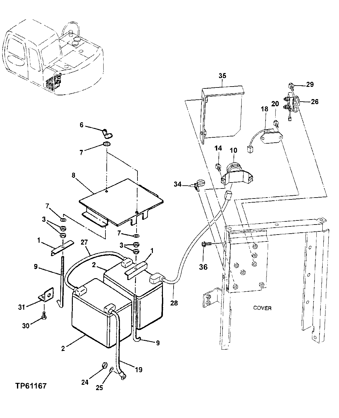 Схема запчастей John Deere 0 - 66 - Batteries, Battery Cables and Relay (100000 - ) 1674 Wiring Harness & Switches