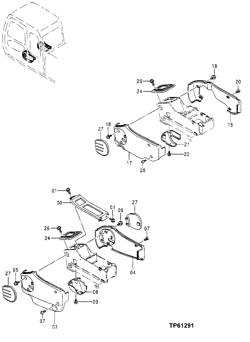 Схема запчастей John Deere 0 - 91 - Cab Left and Right Console Covers 1810 Operator Enclosure
