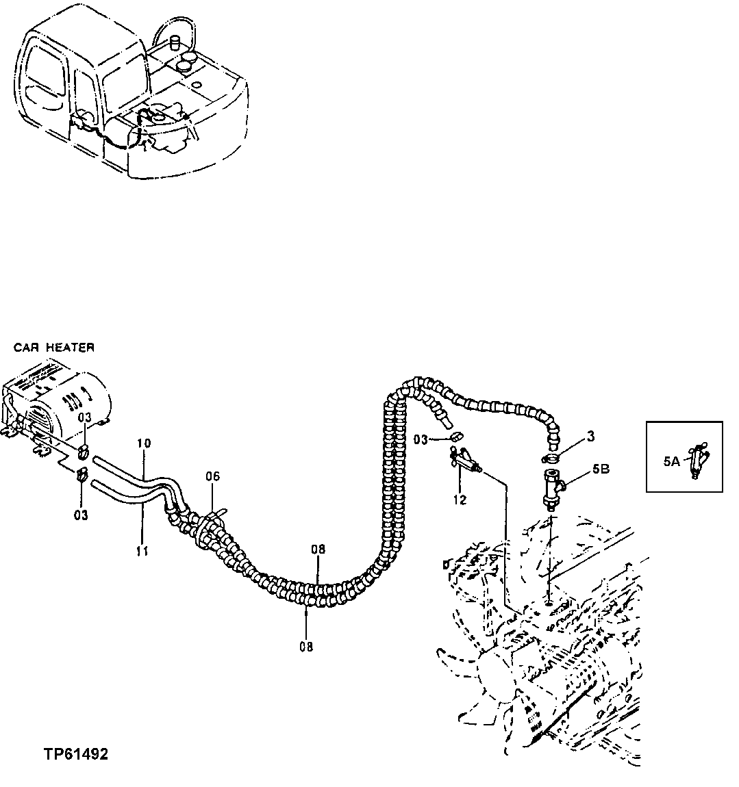 Схема запчастей John Deere 0 - 99 - Engine Heater Hoses And Connectors 1830 Heating & Air Conditioning