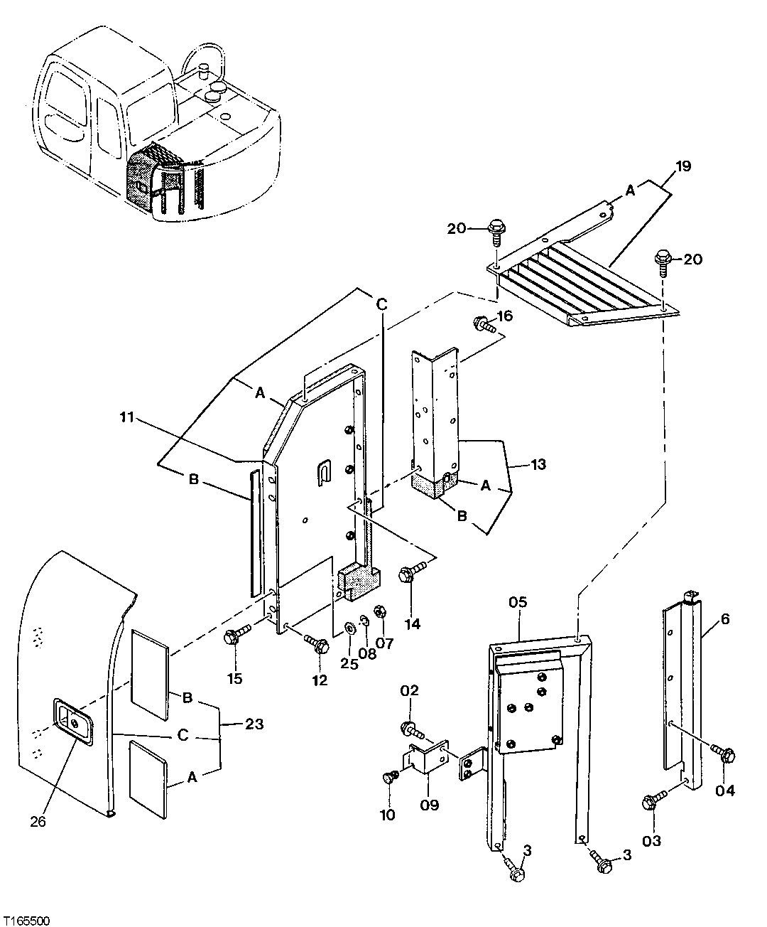 Схема запчастей John Deere 0 - 105 - Enclosure - Radiator Door 1910 Hood Or Engine Enclosure