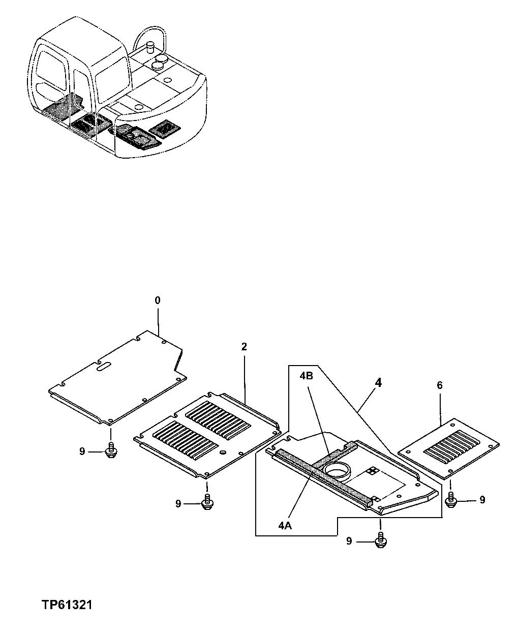 Схема запчастей John Deere 0 - 112 - Bottom Cover 1910 Hood Or Engine Enclosure