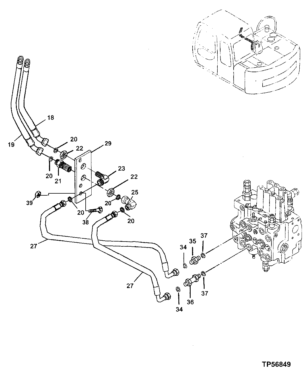 Схема запчастей John Deere 0 - 165 - CONTROL VALVE TO BOOM LINE HOSES (AUXILIARY FUNCTION LINES) 3360 Hydraulic System