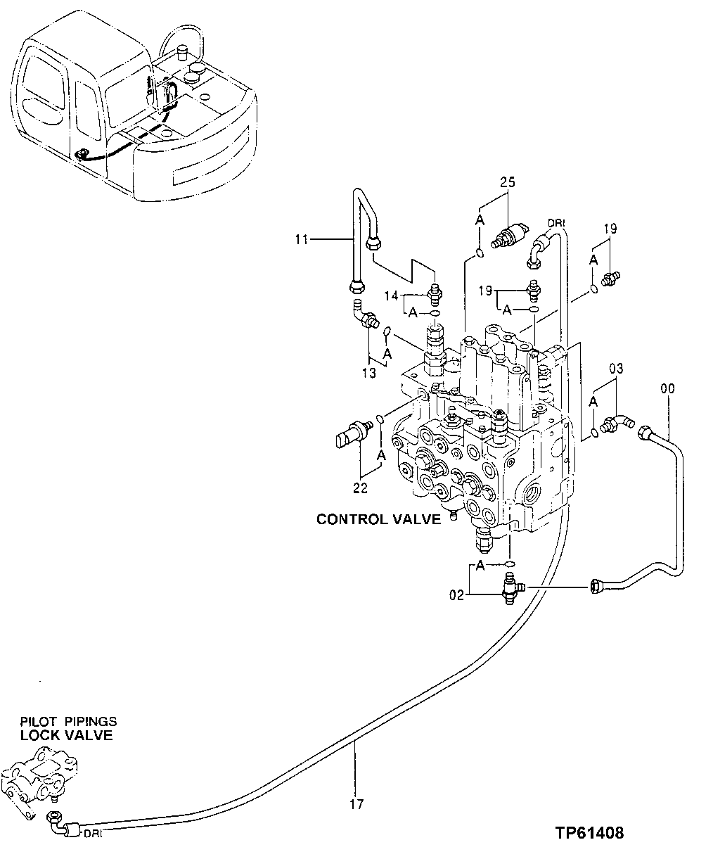 Схема запчастей John Deere 0 - 180 - PILOT HOSES AND LINES (CONTROL VALVE TO PILOT SHUT-OFF VALVE) 3360 Hydraulic System