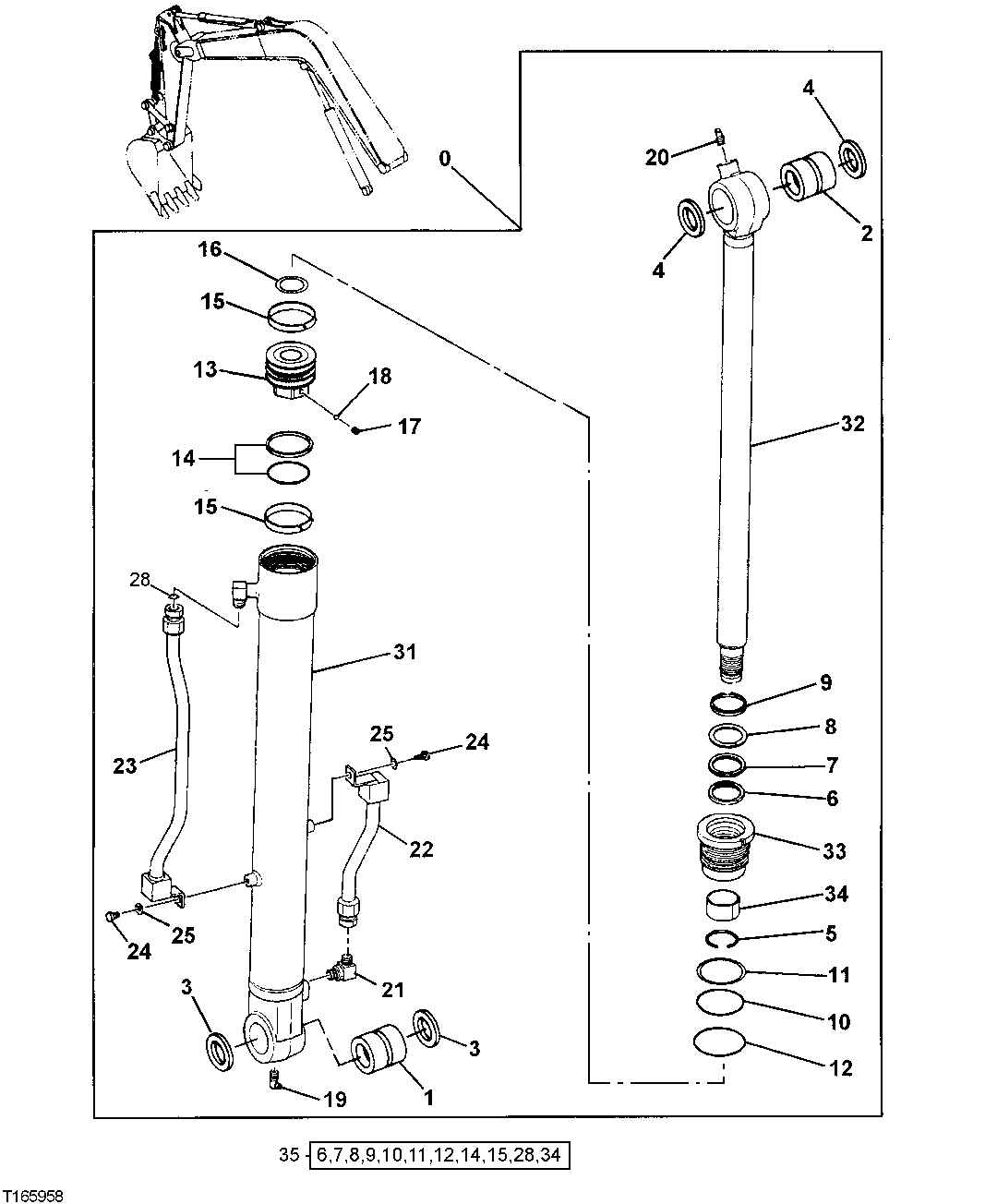 Схема запчастей John Deere 0 - 195 - BUCKET CYLINDER COMPONENTS AND OIL LINES 3360 Hydraulic System
