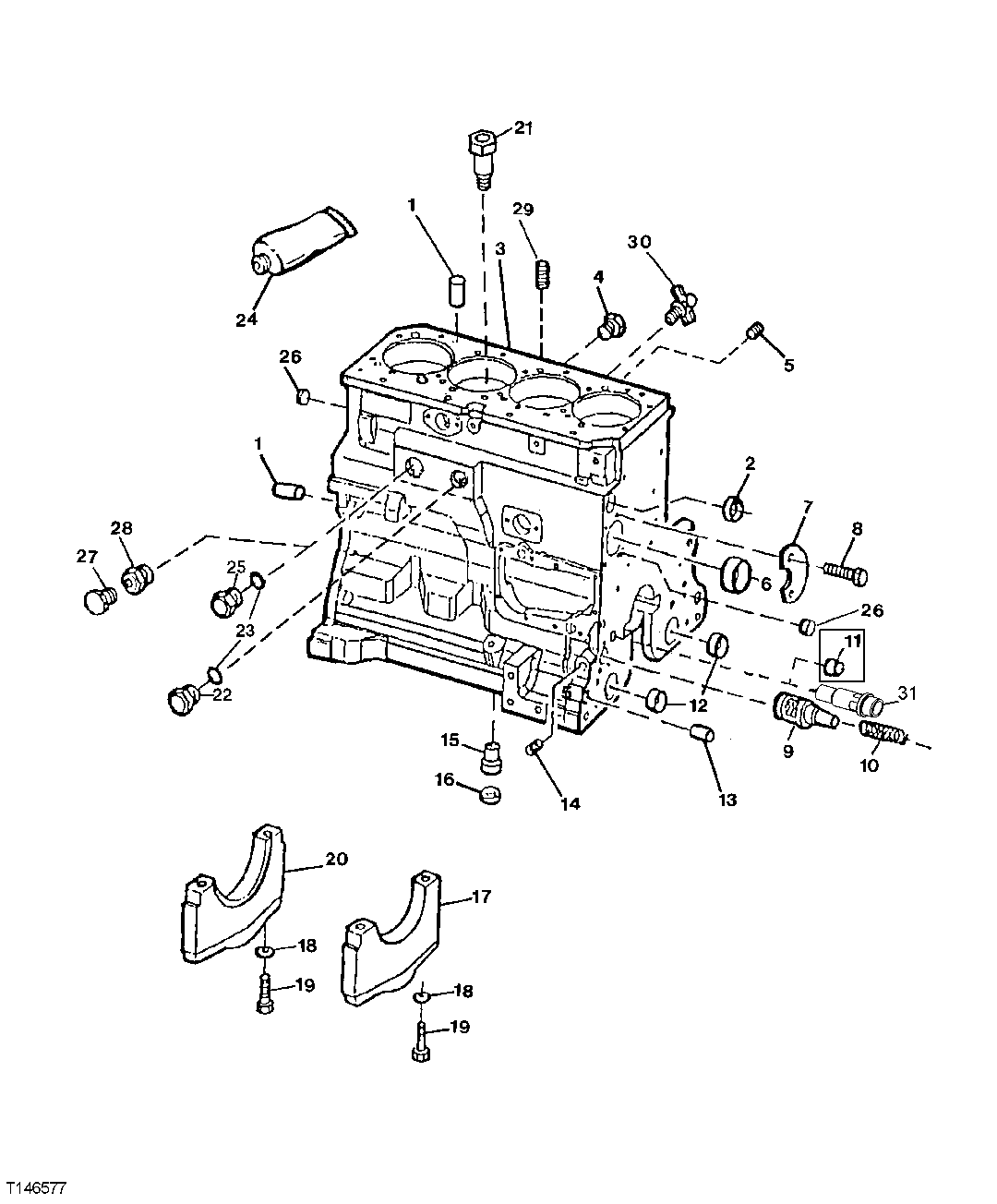 Схема запчастей John Deere 30LCR - 28 - CYLINDER BLOCK AND MAIN BEARING CAP 0404A CYLINDER BLOCK 4045TT050 4045TT050