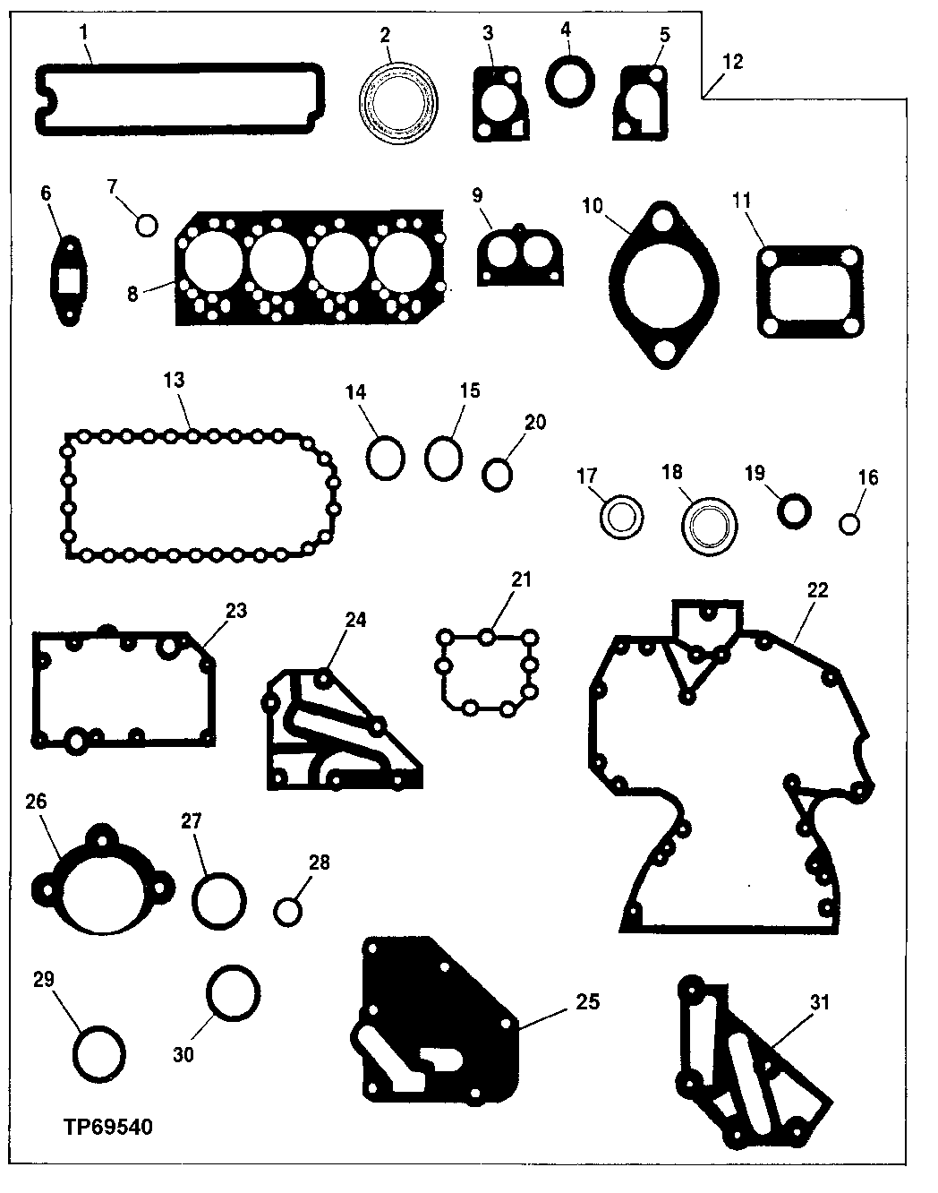 Схема запчастей John Deere 30LCR - 61 - Engine Overhaul Kit 0452A GASKET REPLACEMENT KITS 4045TT050 4045TT050