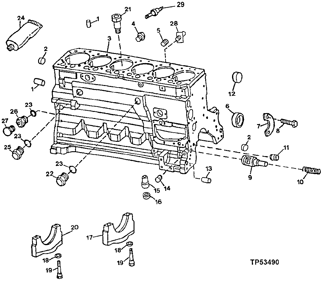 Схема запчастей John Deere 30LCR - 117 - Cylinder Block / Main Bearing Cap ( - 829272) 0404B Cylinder Block PE6068HT051 PE6068HT051