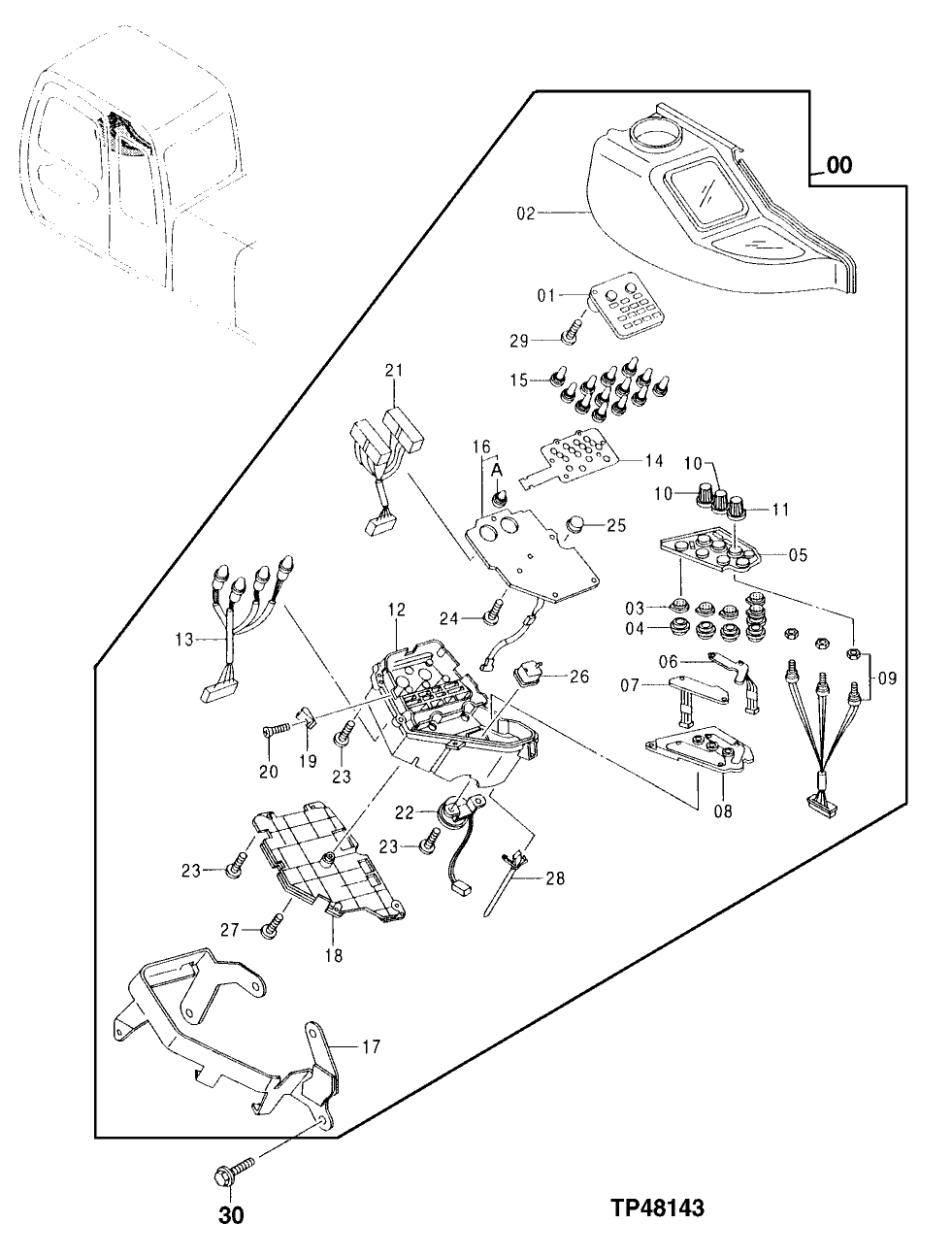 Схема запчастей John Deere 30LCR - 188 - MONITOR 1674 WIRING HARNESS AND SWITCHES