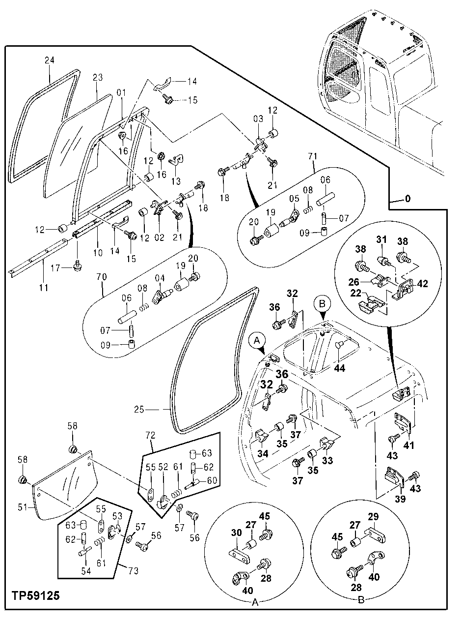 Схема запчастей John Deere 30LCR - 220 - CAB COMPONENTS 1810 OPERATOR ENCLOSURE