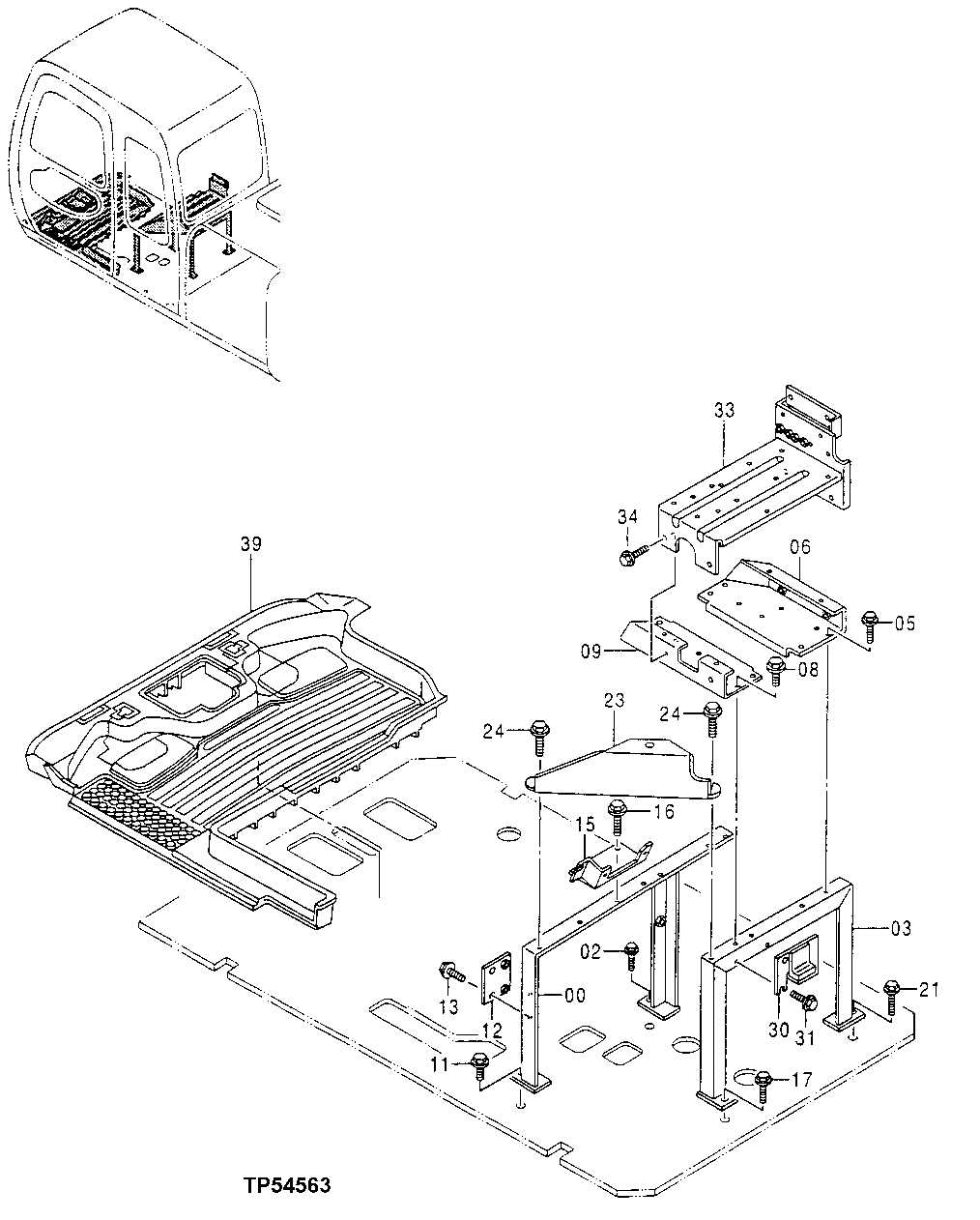 Схема запчастей John Deere 30LCR - 230 - CAB FLOOR PARTS 1810 OPERATOR ENCLOSURE