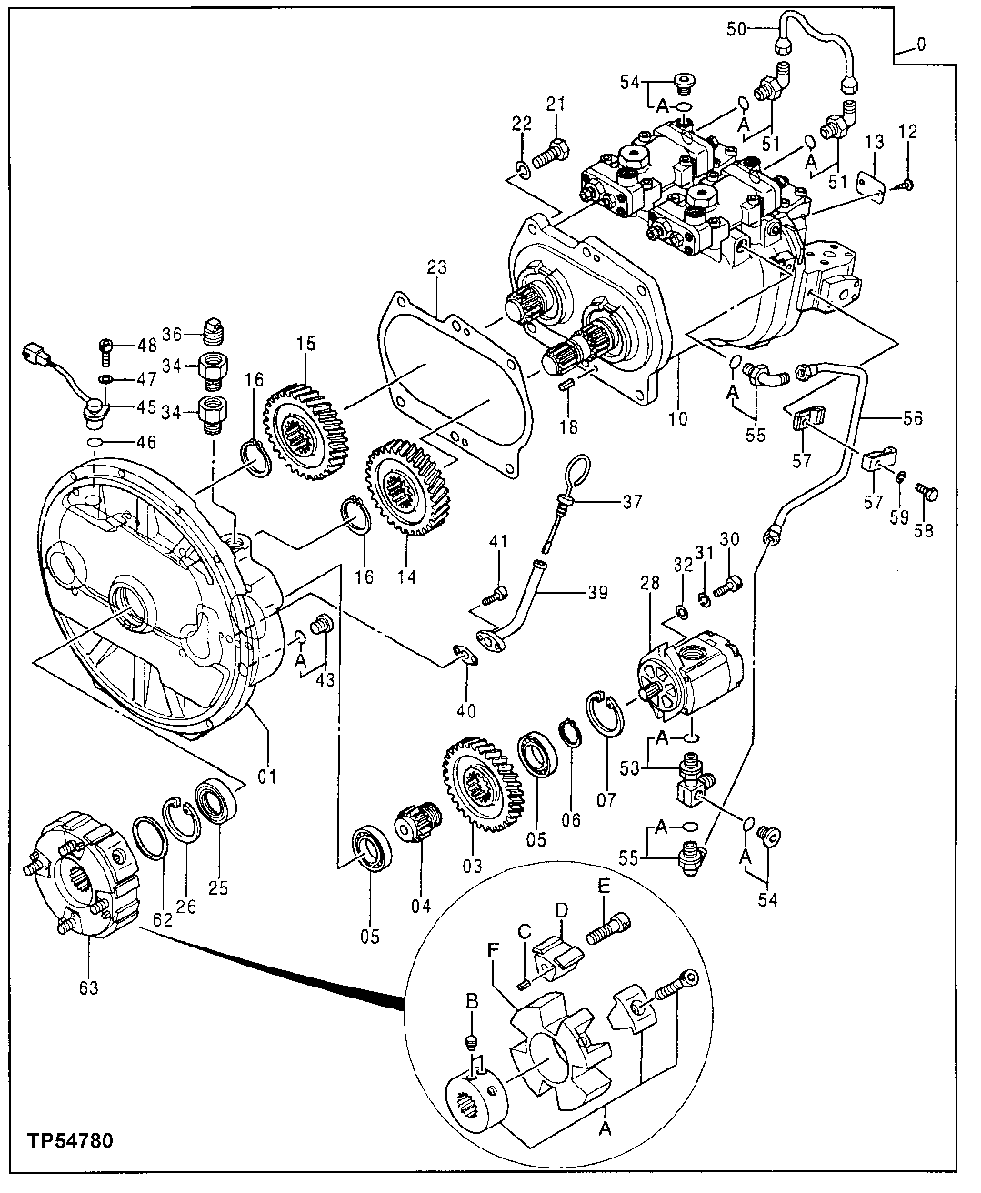 Схема запчастей John Deere 30LCR - 285 - MAIN HYDRAULIC PUMP 2160 Vehicle Hydraulics