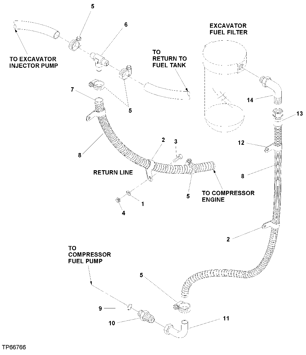 Схема запчастей John Deere 30LCR - 303 - KIT, FUEL LINES, COMPRESSOR - EXCAVATOR 2263 Pneumatic System Lines & Hoses