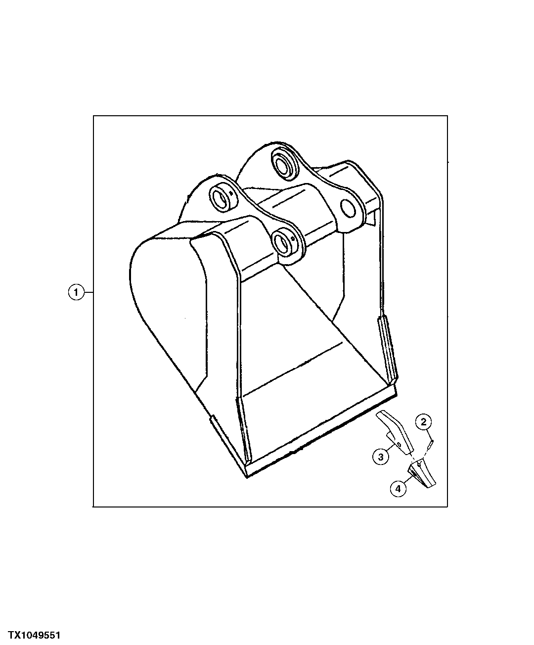 Схема запчастей John Deere 30LCR - 310 - BUCKET (30 INCH GENERAL PURPOSE)(FOR USE WITH LONG REACH ATTACHMENT) 3302 Bucket With Teeth