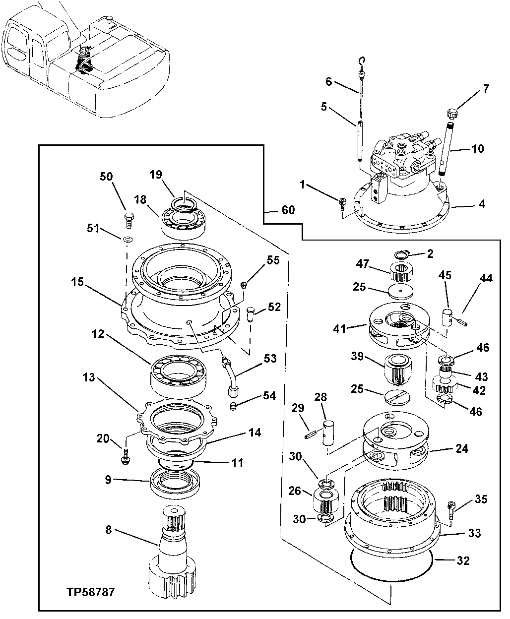 Схема запчастей John Deere 30LCR - 382 - SWING DEVICE 4360 Hydraulics