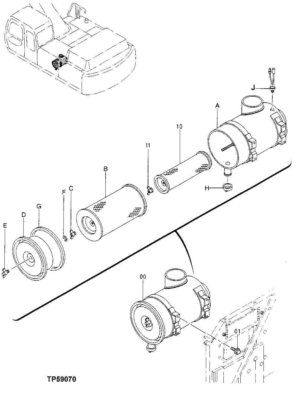 Схема запчастей John Deere 30LCR - 86 - AIR CLEANER 0520 Intake System