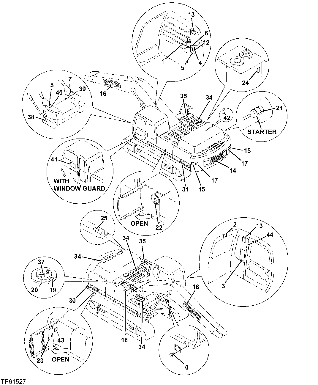 Схема запчастей John Deere 30LCR - 94 - LABELS AND DECALS 1320 Vehicle Finish & Trim