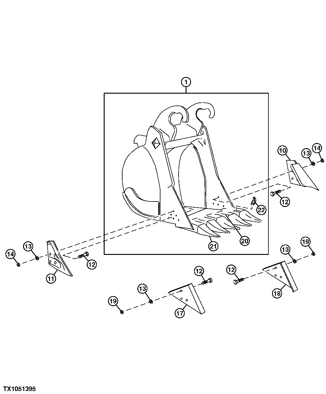 Схема запчастей John Deere 30LCR - 208 - HEAVY DUTY BUCKET (48 INCH) 3302 Bucket With Teeth