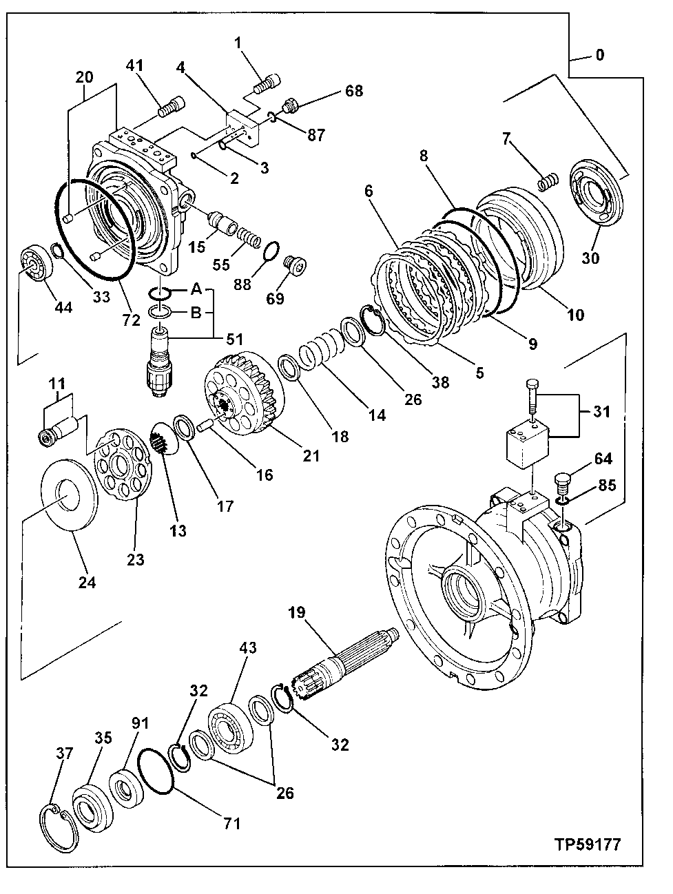Схема запчастей John Deere 30LCR - 279 - Swing Motor 4360 Hydraulics