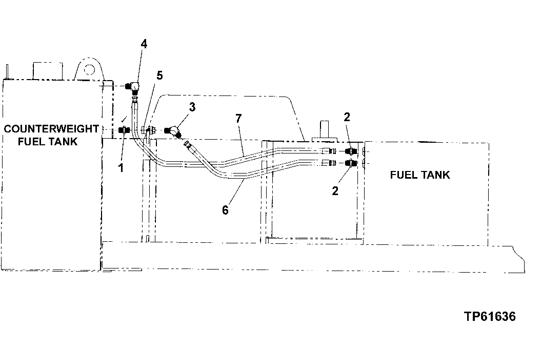 Схема запчастей John Deere 200LC, 330LC, 370 - 23 - COUNTERWEIGHT MOUNTED FUEL TANK PIPINGS 0560 External Fuel Supply Systems