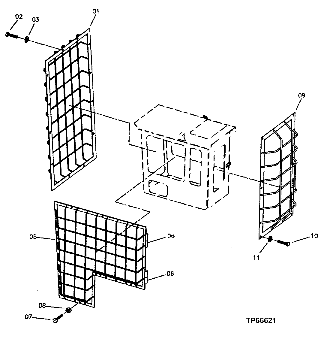 Схема запчастей John Deere 200LC, 330LC, 370 - 55 - Rear Entry Cab Window Guard (WCB Package) 1810 Operator Enclosure