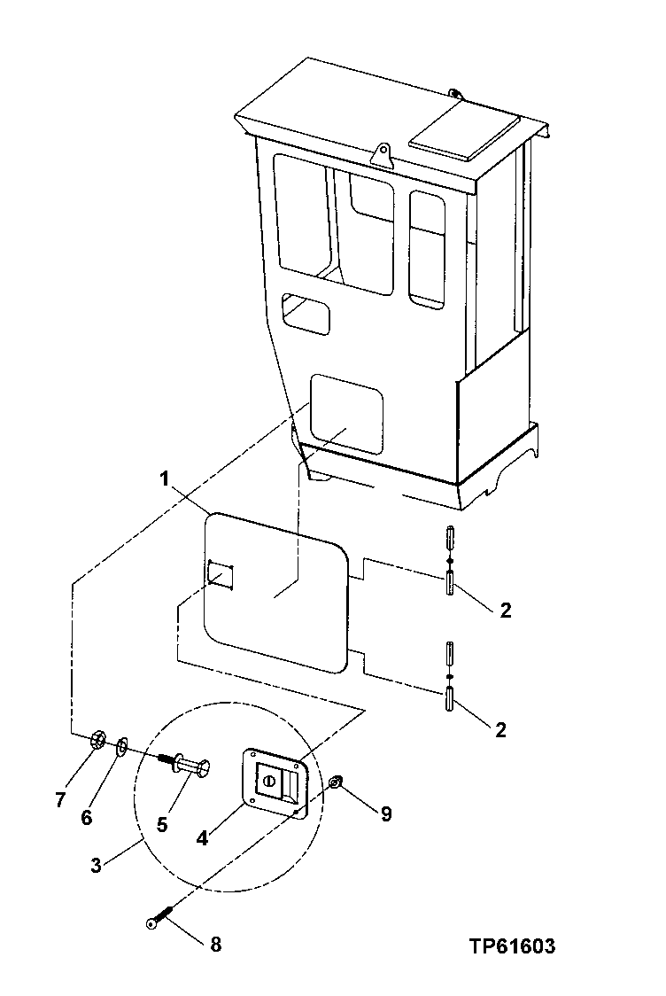 Схема запчастей John Deere 200LC, 330LC, 370 - 62 - REAR ENTRY CAB SERVICE DOOR 1810 Operator Enclosure