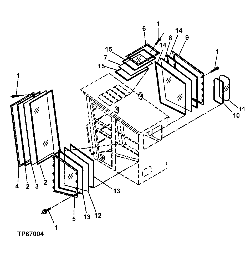 Схема запчастей John Deere 200LC, 330LC, 370 - 71 - FORESTRY CAB WINDOWS 1810 Operator Enclosure