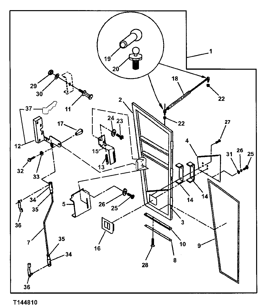 Схема запчастей John Deere 200LC, 330LC, 370 - 74 - FORESTRY CAB DOOR 1810 Operator Enclosure