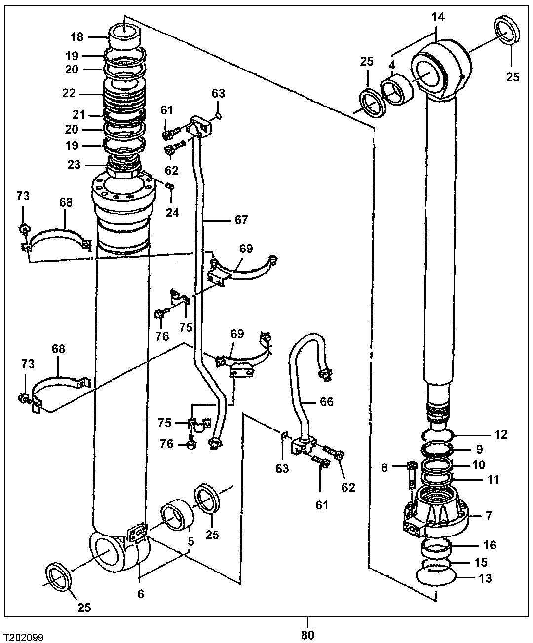 Схема запчастей John Deere 200LC, 330LC, 370 - 157 - LOG LOADER ARM CYLINDER (330LC) (SERIAL NO. 051011- ) 3360 HYDRAULIC SYSTEM
