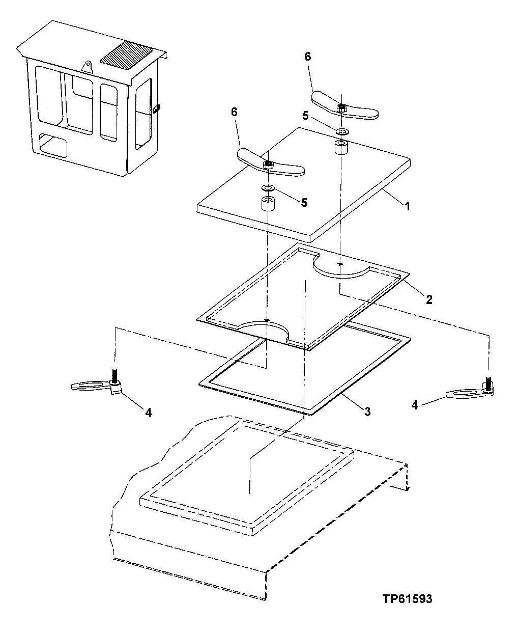 Схема запчастей John Deere 200LC, 330LC, 370 - 60 - REAR ENTRY CAB TOP HATCH 1810 Operator Enclosure