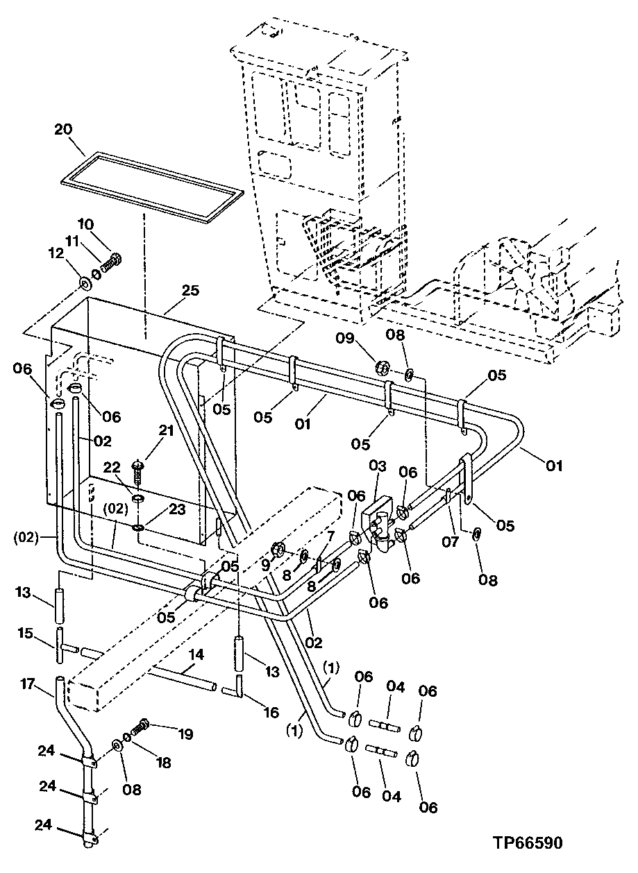 Схема запчастей John Deere 200LC, 330LC, 370 - 89 - REAR ENTRY CAB HEATER PIPING 1830 HEATING AND AIR CONDITIONING