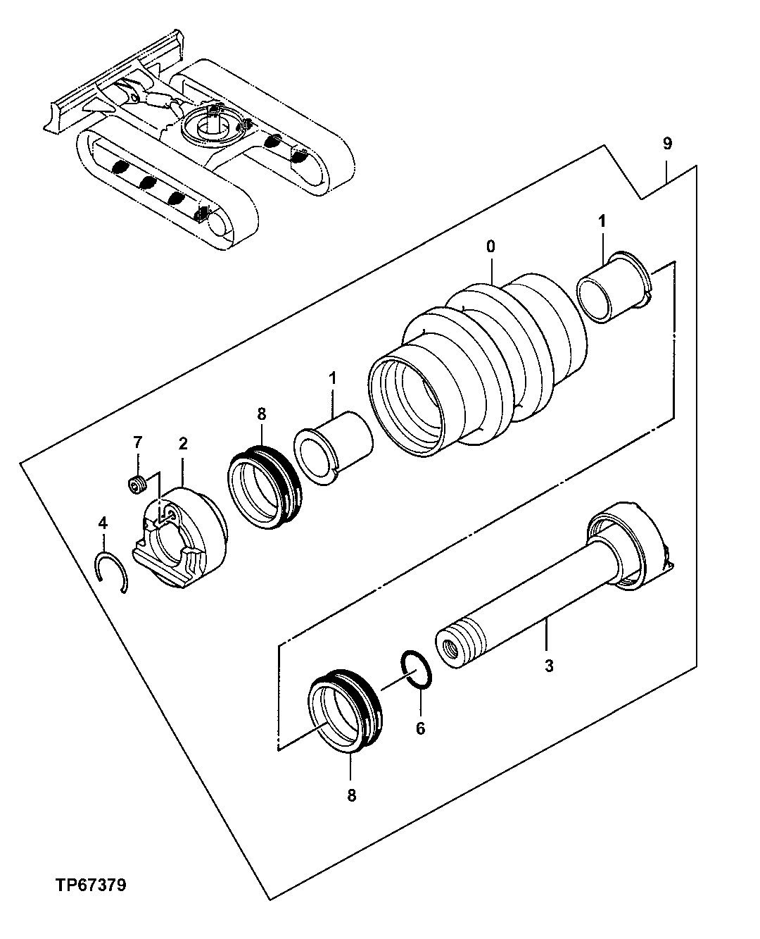 Схема запчастей John Deere 0ZTS - 5 - Lower Roller 0130 Track Systems