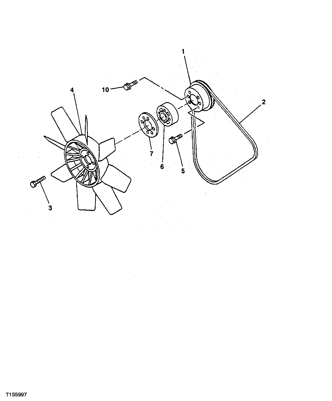 Схема запчастей John Deere 0ZTS - 49 - FAN BLADE, MOUNTING HUB, PULLEY, AND BELT 0510 Engine Cooling Systems