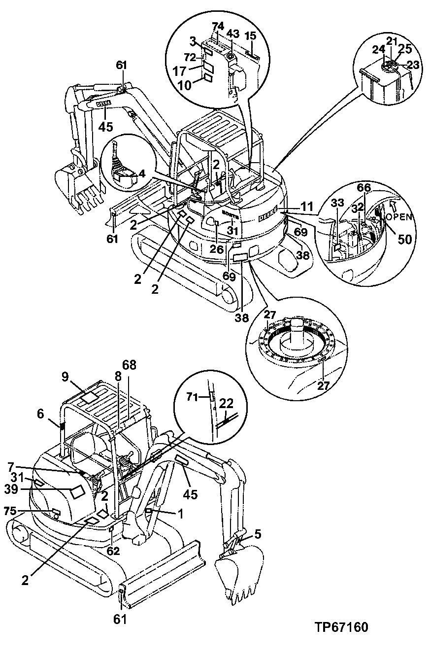 Схема запчастей John Deere 0ZTS - 62 - LABELS AND DECALS FOR TOPS UNITS 1320 VEHICLE FINISH AND TRIM
