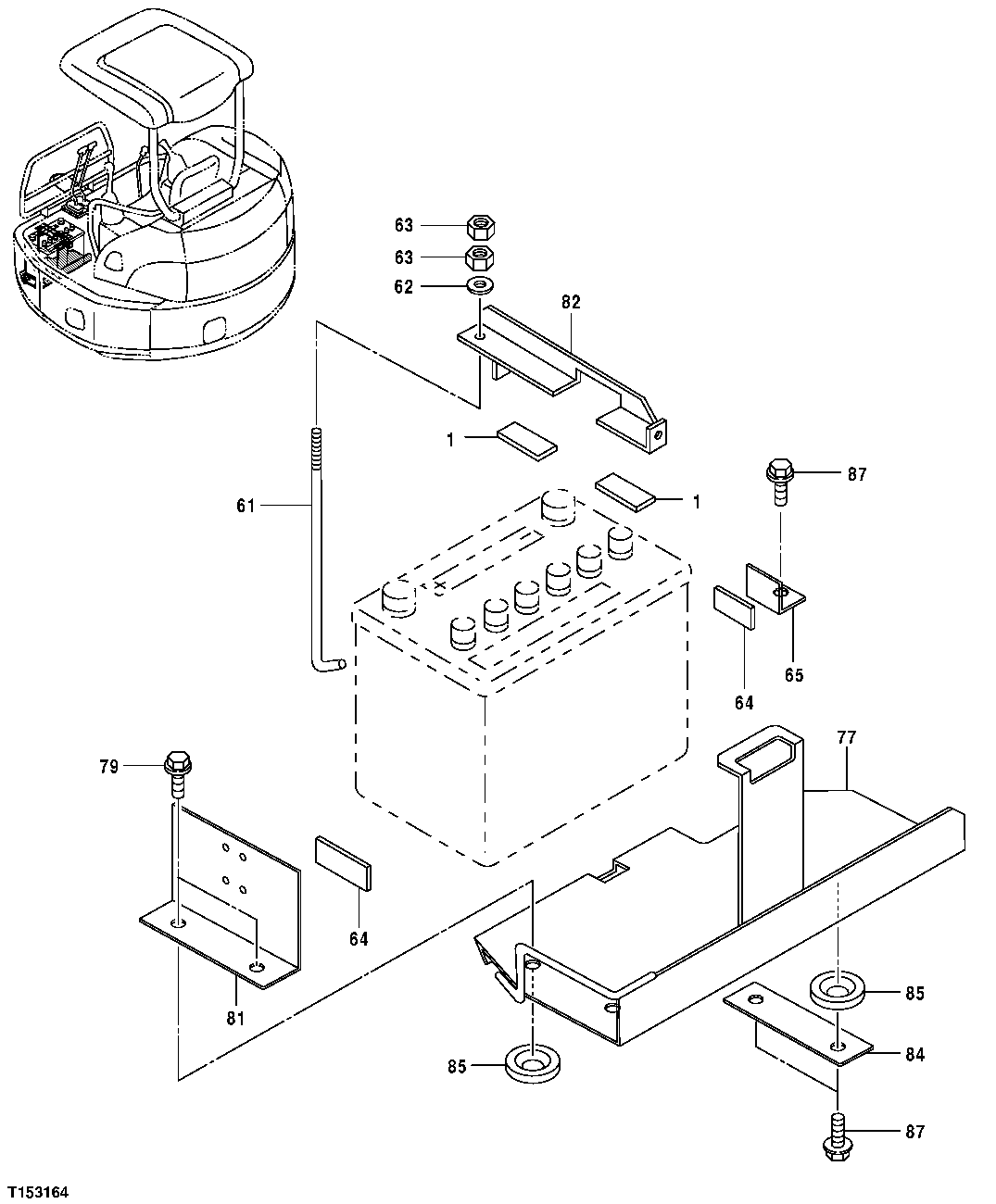 Схема запчастей John Deere 0ZTS - 66 - BATTERY BRACKET AND HARDWARE 1674 Wiring Harness And Switches