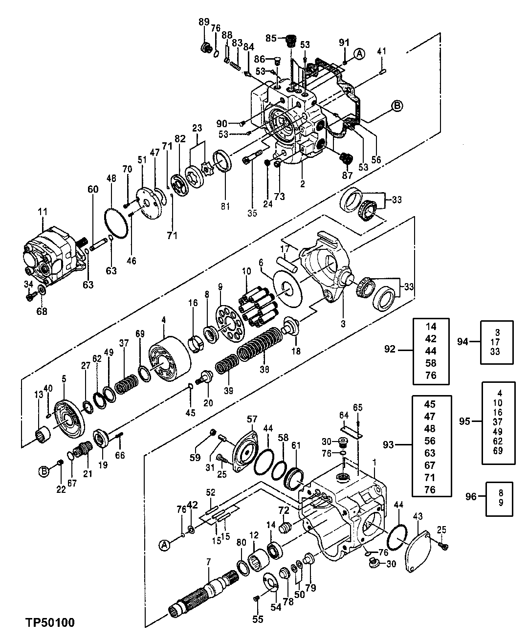 Схема запчастей John Deere 0ZTS - 107 - Main Hydraulic Pump Components 2160 Vehicle Hydraulics