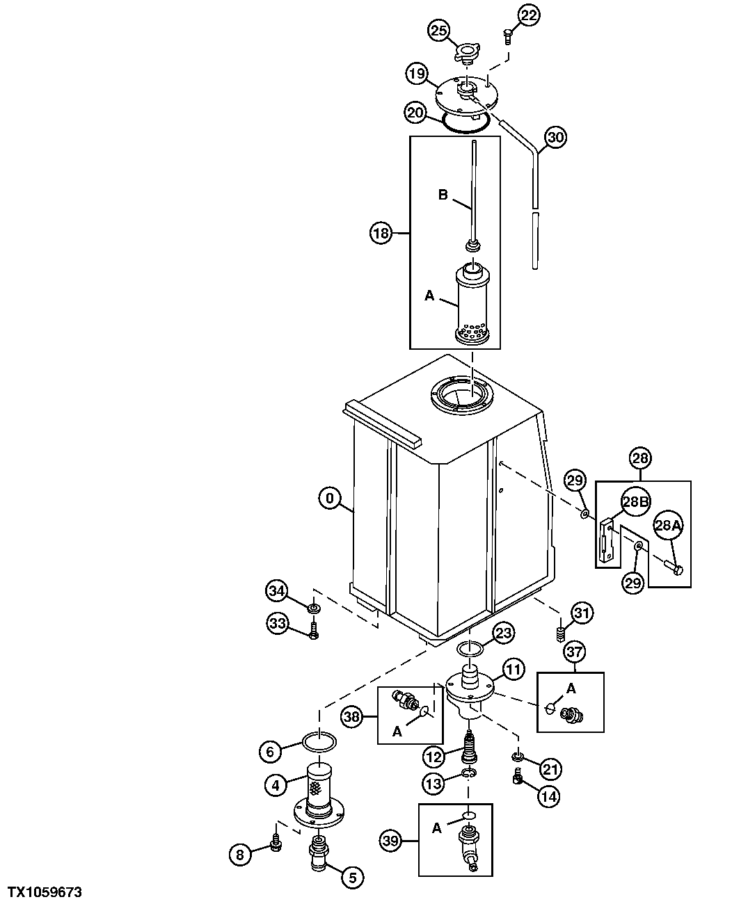 Схема запчастей John Deere 0ZTS - 110 - OIL TANK 2160 Vehicle Hydraulics
