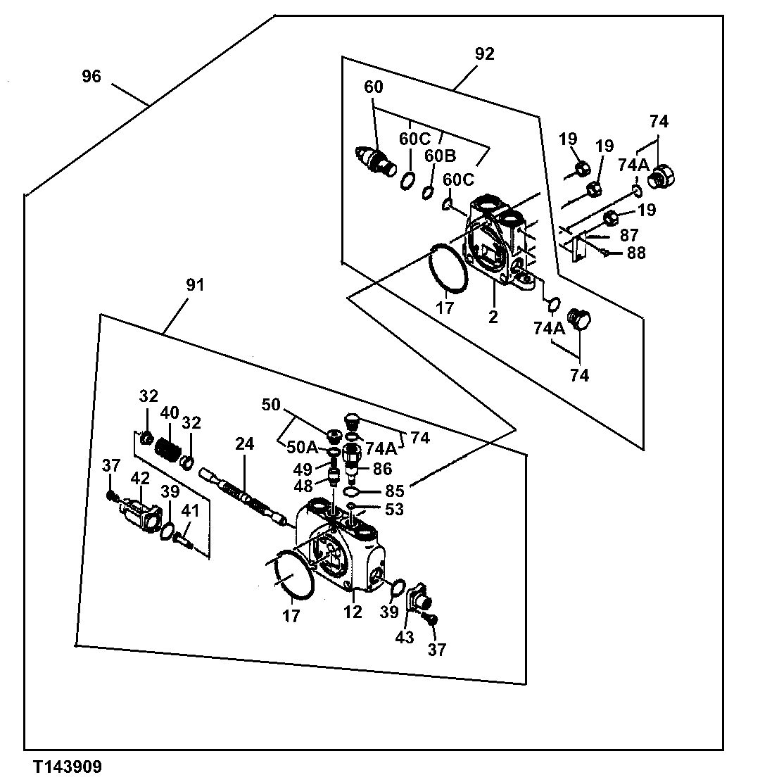 Схема запчастей John Deere 0ZTS - 178 - RIGHT PROPEL CONTROL VALVE AND ENDCAP 3360 HYDRAULIC SYSTEM